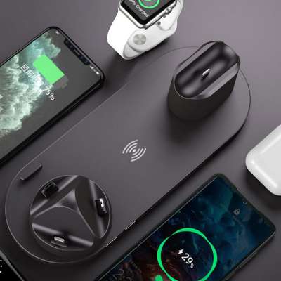 4 in 1 smart portable Qi phone holder watch fast wireless charging station pad dock 10w wireless charger stand