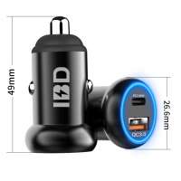 IBD 2020 Hot New Dual USB Car Phone Charger, quick charge 3.0 +PD 18W Metal Car Charger for phone