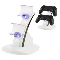 LED Micro Dual Controller Holder Charger 2 LED USB Handle Fast Charging Dock Station Stand for PS4 Controller White